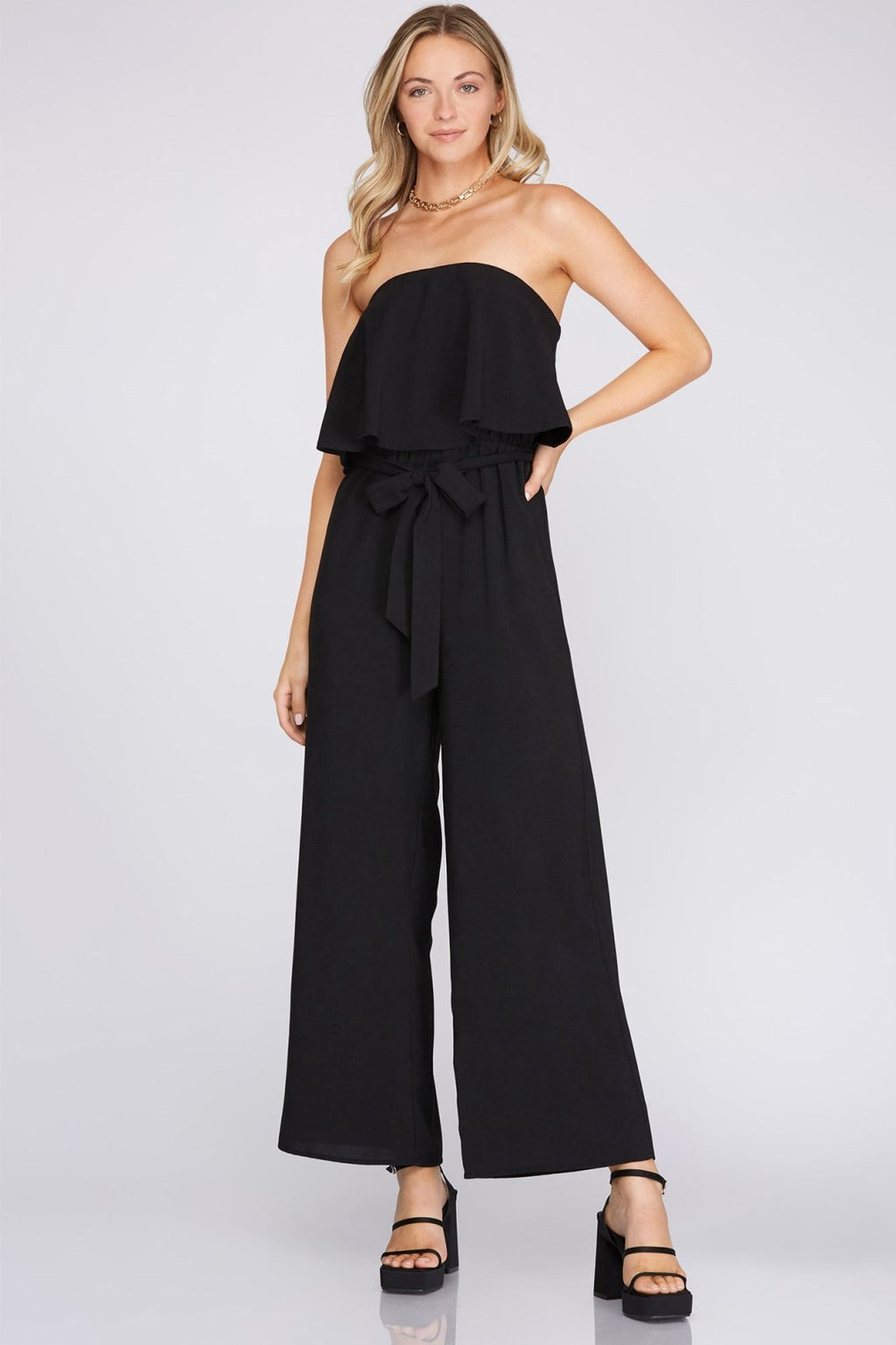 BLACK STRAPLESS JUMPSUIT from Raggdoll Boutique, perfect for summer outfits Texas and trendy coastal style.