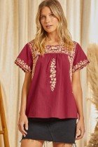 SAVANNA JANE WINE AND TAUPE TOP from Raggdoll Boutique, perfect for trendy coastal style and summer outfits Texas.