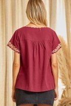Stylish wine and taupe top for curvy women, perfect for coastal boutique clothing and beach dresses.