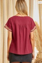 Back view of PLUS SAVANNA JANE WINE AND TAUPE TOP at Raggdoll Boutique, showcasing trendy coastal style.