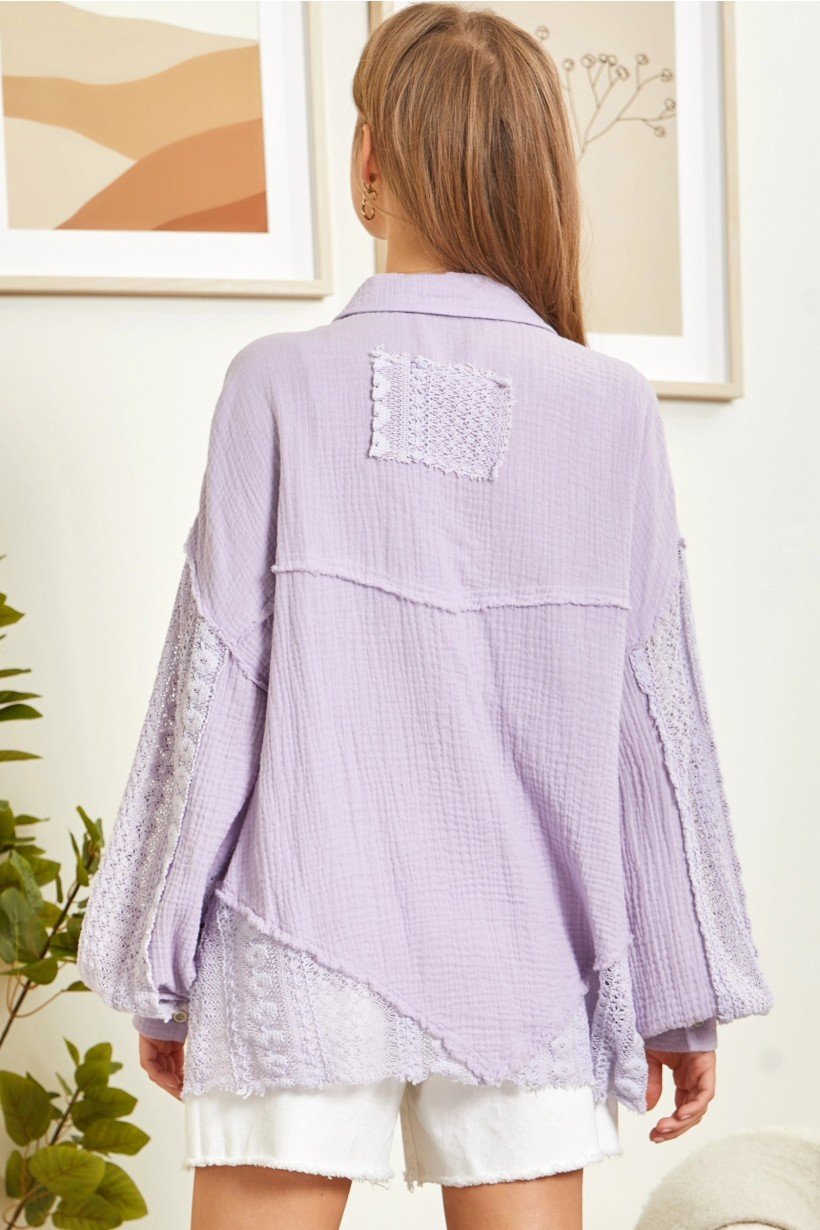 Lilac and lace top for women, a stylish piece perfect for coastal boutique clothing and curvy plus size fashion.