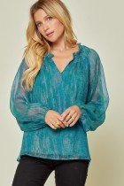 SPARKLES TEAL TOP featuring sheer balloon sleeves and a stunning fit from Raggdoll Boutique, perfect for coastal fashion.