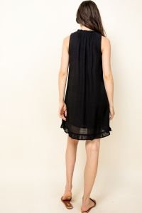 Back view of the YES, PLEASE! BLACK EMBROIDERED DRESS from Raggdoll Boutique, showcasing trendy coastal style.