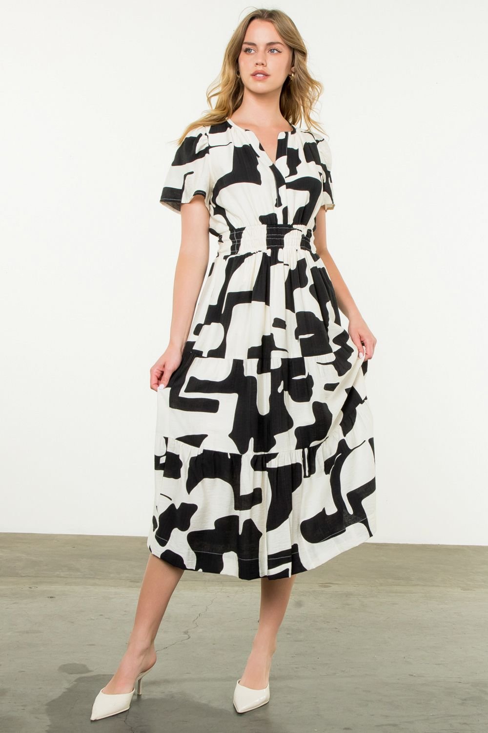 THML Joss Dress in black and white, perfect for coastal boutique clothing and tropical vacation dresses.