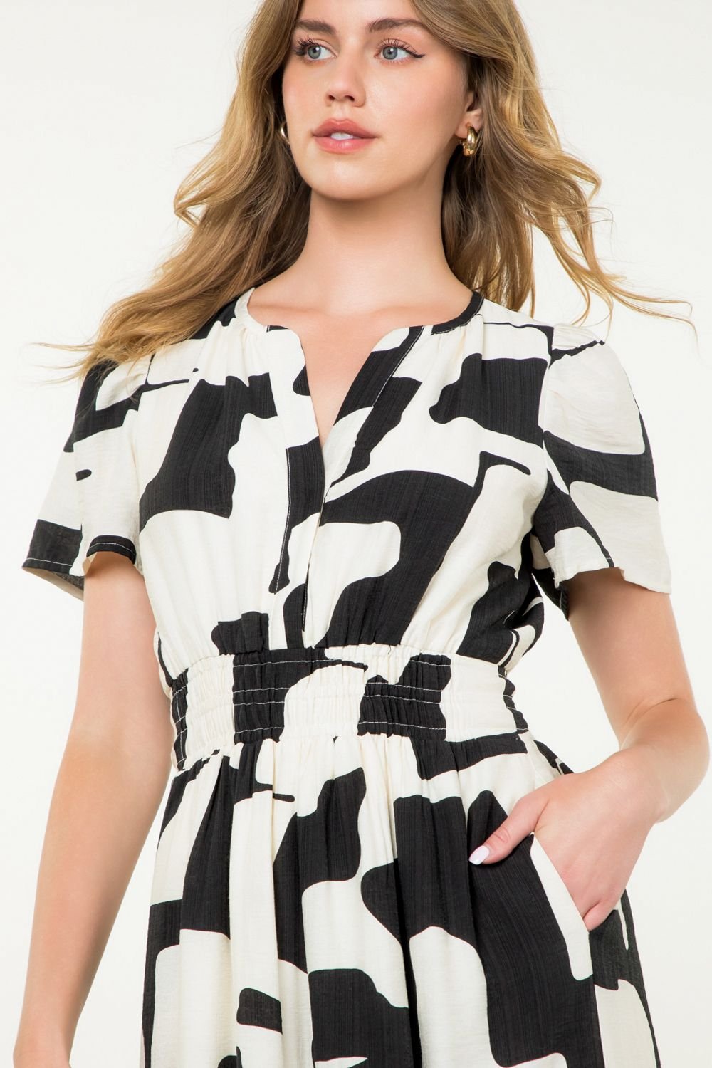 THML JOSS DRESS in neutral tones, perfect for coastal boutique clothing and tropical vacation dresses.