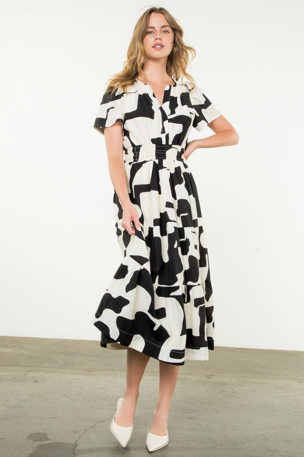 THML Joss Dress in black and white, perfect for coastal boutique clothing and stylish tops for women.