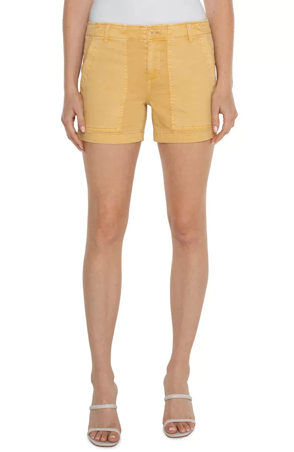 Liverpool Flaxen Gold Shorts showcased on a model, perfect for summer outfits Texas from Raggdoll Boutique.