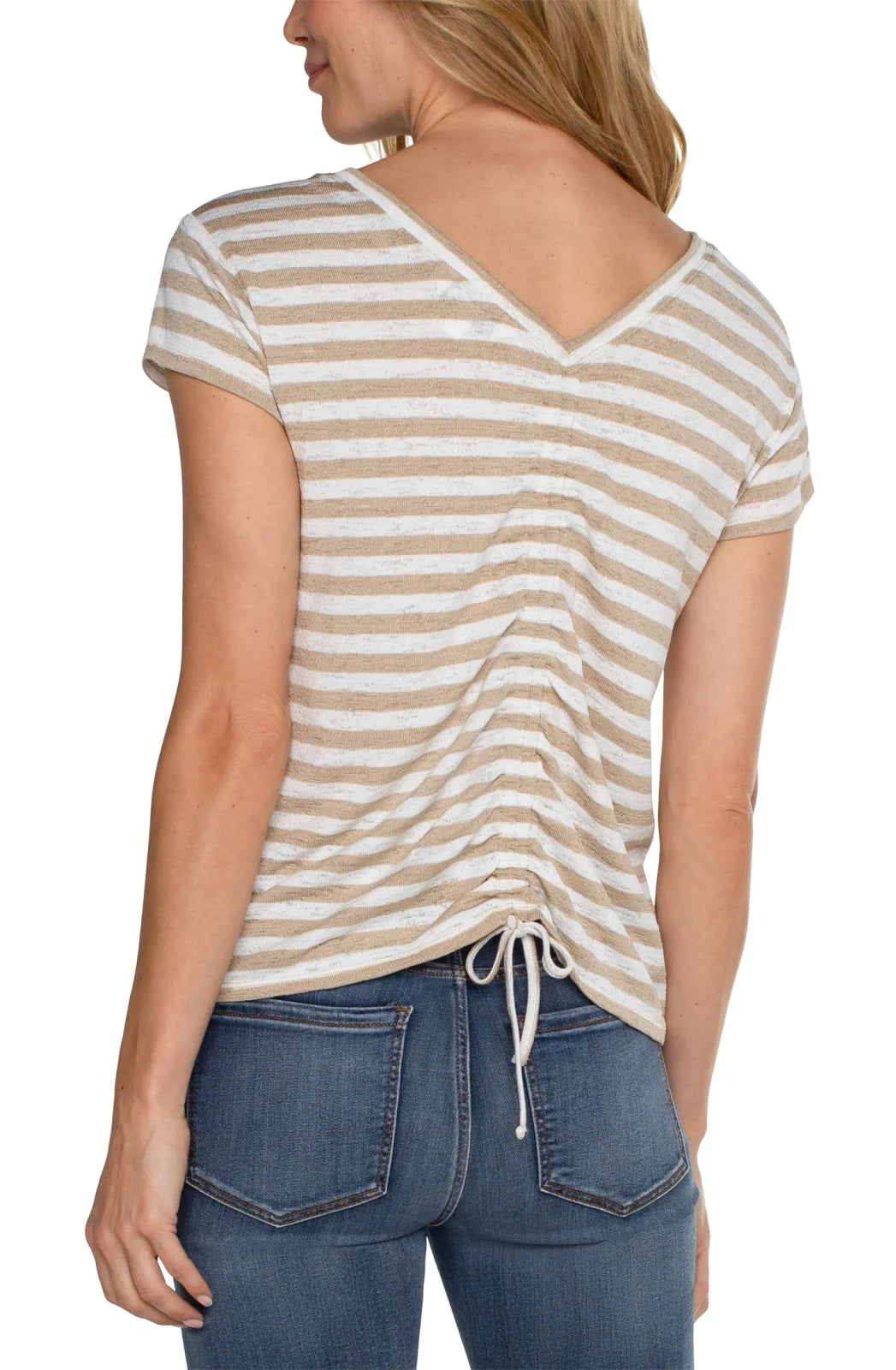 Liverpool Creme/Tan Crew with Back Tie Detail showcasing trendy coastal style from Raggdoll Boutique.