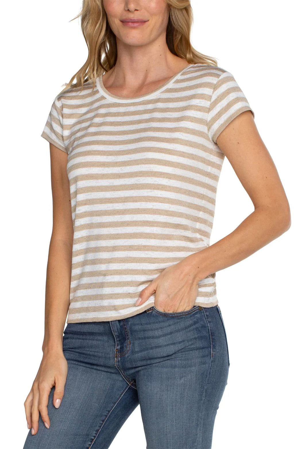 Liverpool Creme/Tan Crew with Back Tie Detail from Raggdoll Boutique, perfect for trendy coastal style.