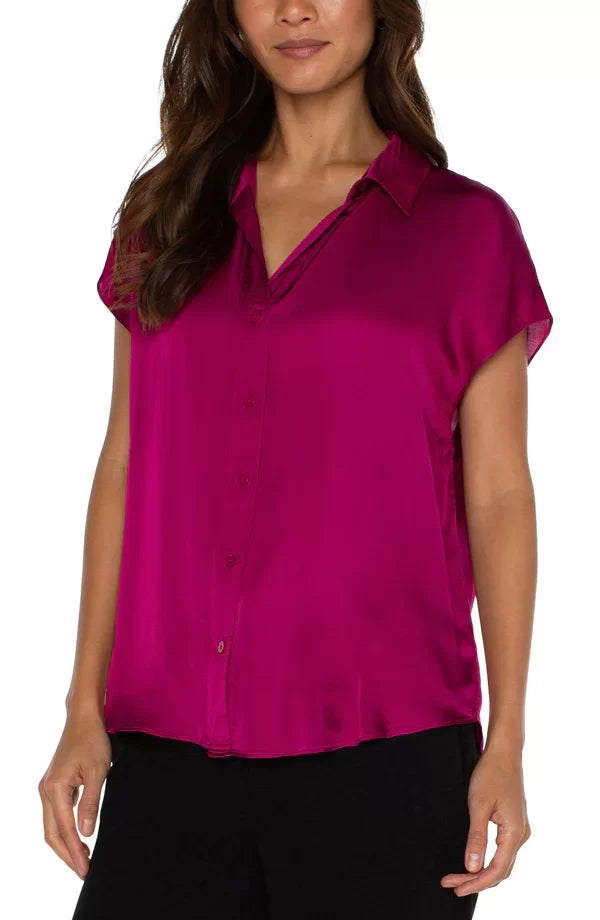 Liverpool Dolman Fushia Kiss Button-Front top from Raggdoll Boutique, perfect for summer outfits Texas and trendy coastal style.