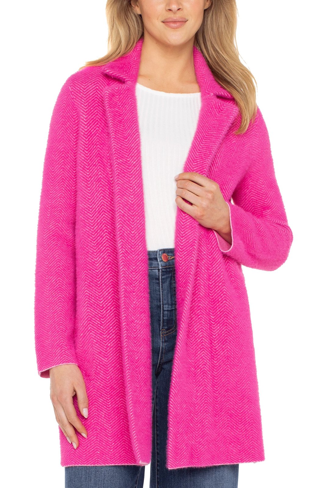 Open Front Coatigan Sweater in Deep Raspberry Pink