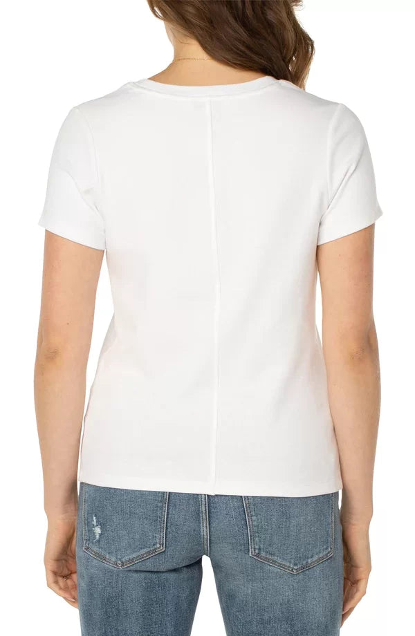 Back view of LIVERPOOL SCOOP NECK WHITE TEE, perfect for layering. Shop at Raggdoll Boutique for trendy coastal style.
