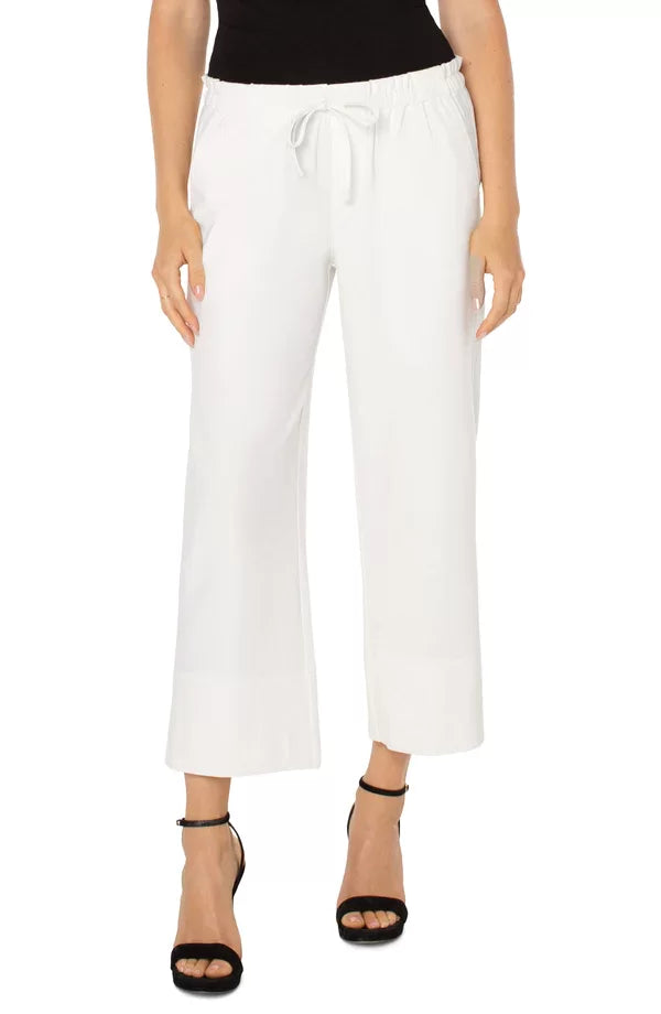 LIVERPOOL WHITE TIE WAIST PANTS displayed on a model, showcasing the trendy coastal style and perfect for vacation wardrobe boutique.