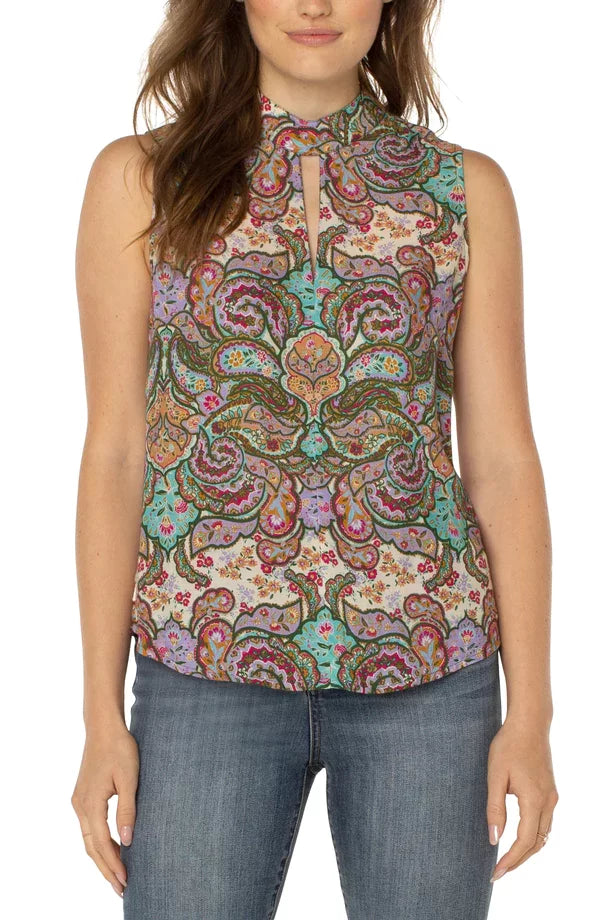 LIVERPOOL PAISELY BORDER PRINT SLEEVELESS TOP at Raggdoll Boutique, perfect for trendy coastal style and vacation wardrobe.