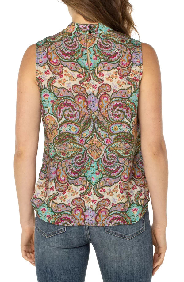 LIVERPOOL PAISELY BORDER PRINT SLEEVELESS TOP back view, trendy coastal style from Raggdoll Boutique.