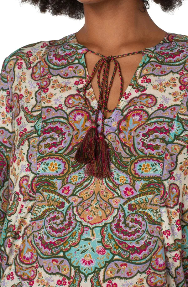 LIVERPOOL SPRING BORDER TOP featuring bell sleeve detail and neck tie, perfect for trendy coastal style by Raggdoll Boutique.
