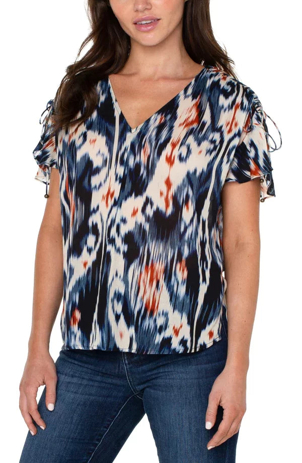 Stylish LP Ikat Dolman Top from Liverpool clothing brand, ideal for coastal boutique clothing and tropical vacation dresses.