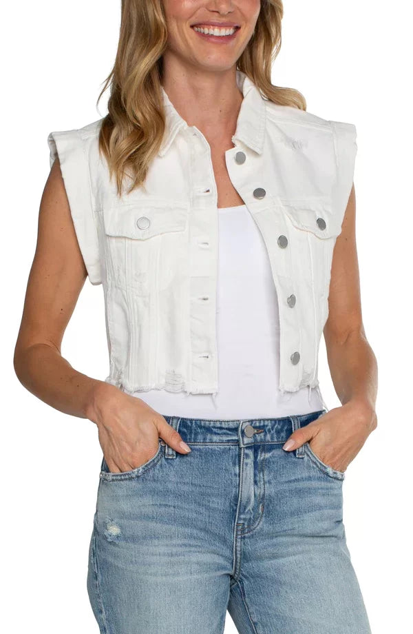 Liverpool White Vest displayed on a model, perfect for summer outfits Texas from Raggdoll Boutique.