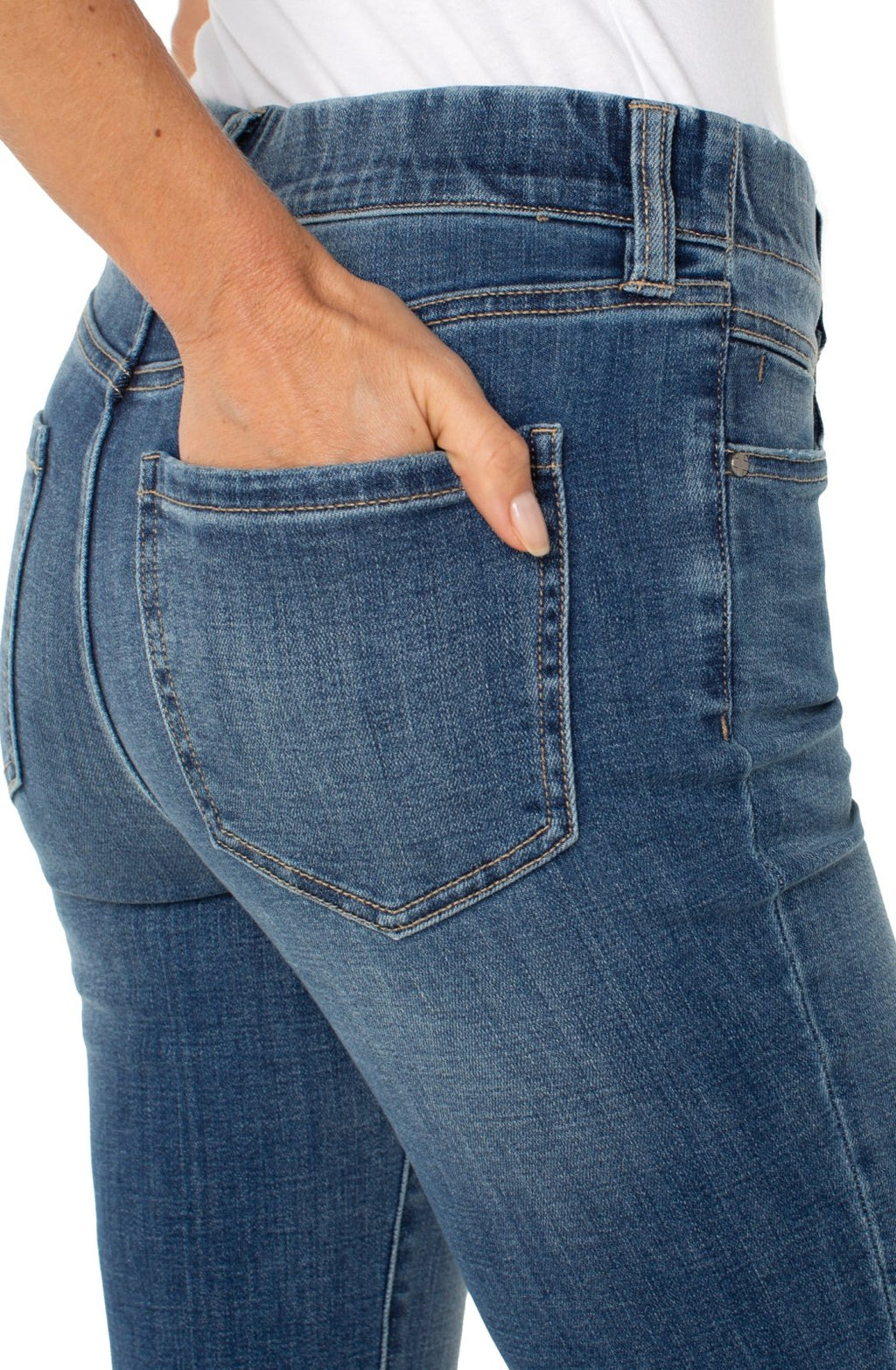 Liverpool Gia Crop Flare Jeans fitting comfortably, showcasing stylish women's bottoms ideal for coastal boutique clothing.