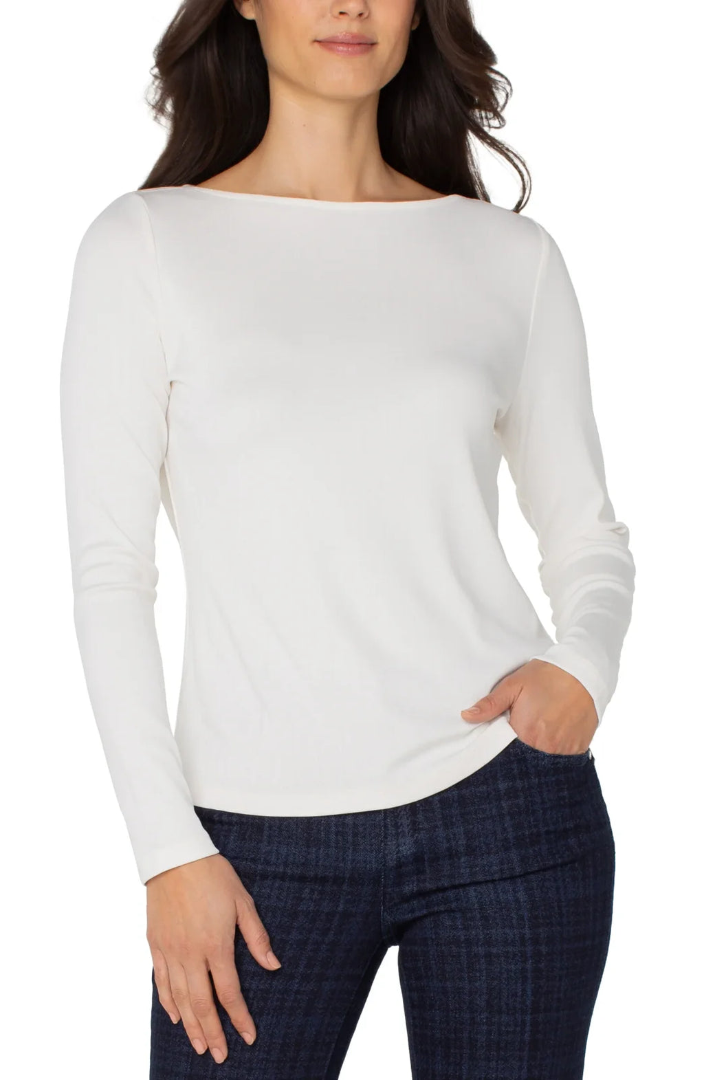 Creme Long Sleeve Boat Neck Top
