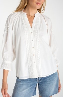 LP 3/4 Sleeve Embroidered-Woven Top