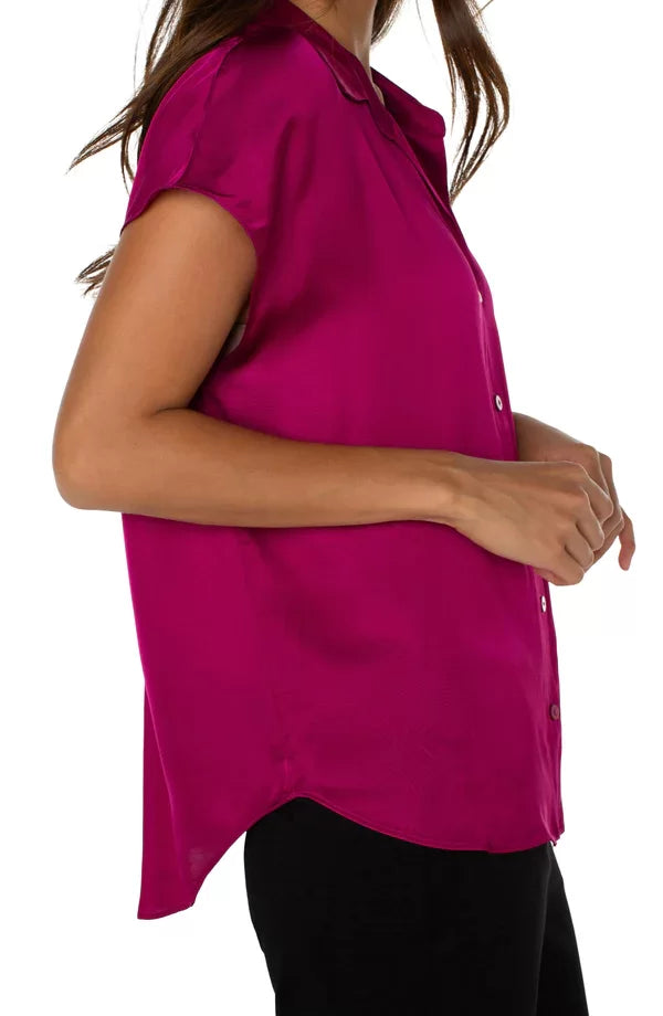 Liverpool Dolman Fushia Kiss Button-Front top styled with coastal fashion, perfect for summer outfits Texas.