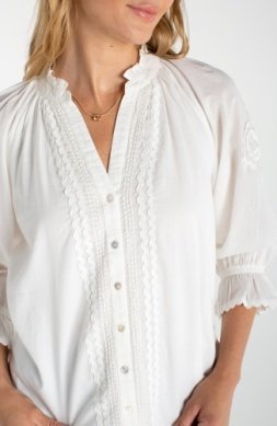 LP 3/4 Sleeve Embroidered-Woven Top