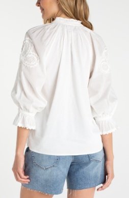 LP 3/4 Sleeve Embroidered-Woven Top
