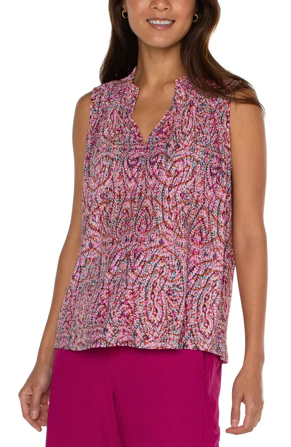 Liverpool Fushia Mix Smocked Sleeveless Top, trendy coastal style from Raggdoll Boutique.