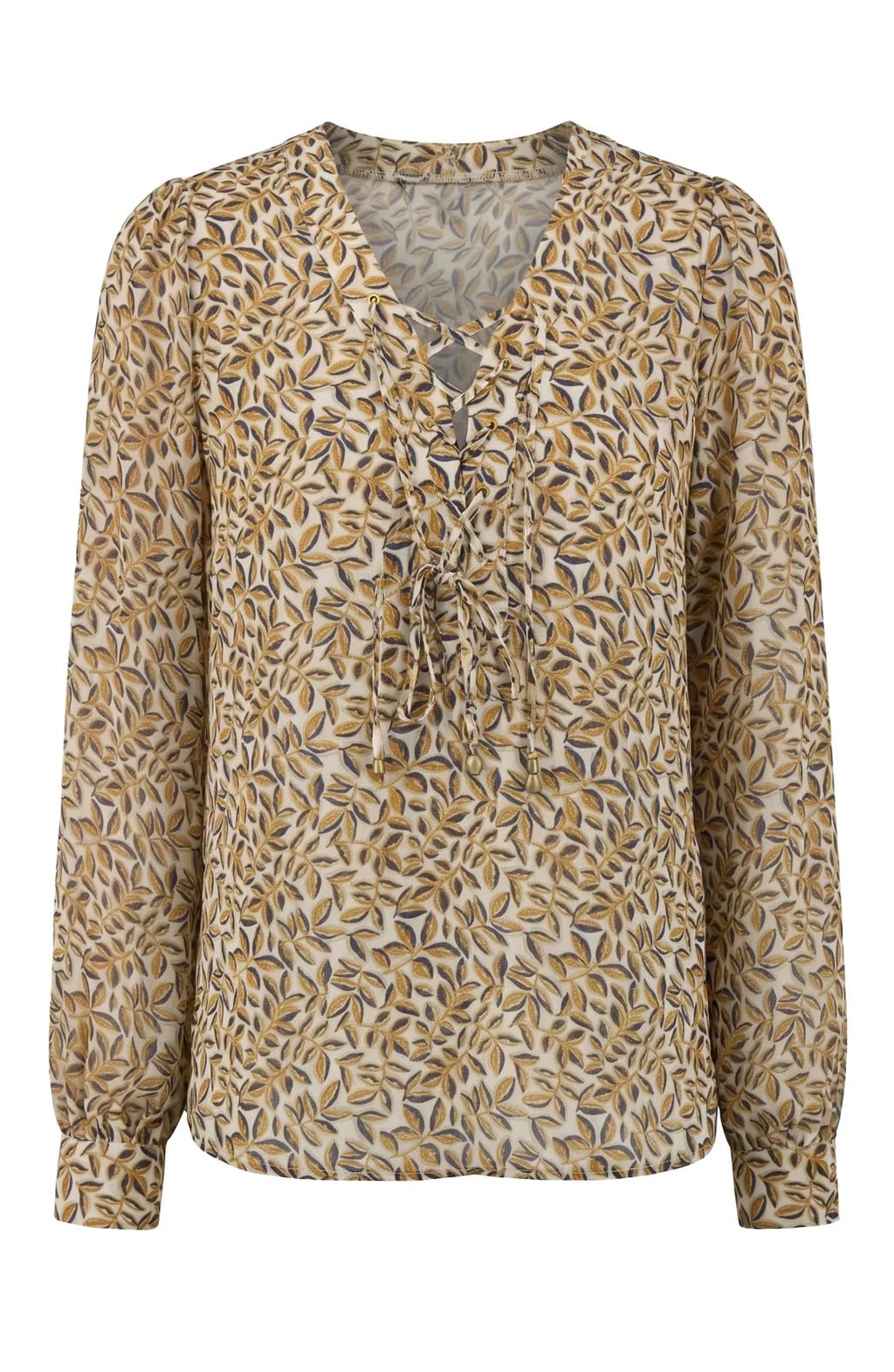 LP -Long Sleeve Lace Up Blouse -Gold Blue Multi