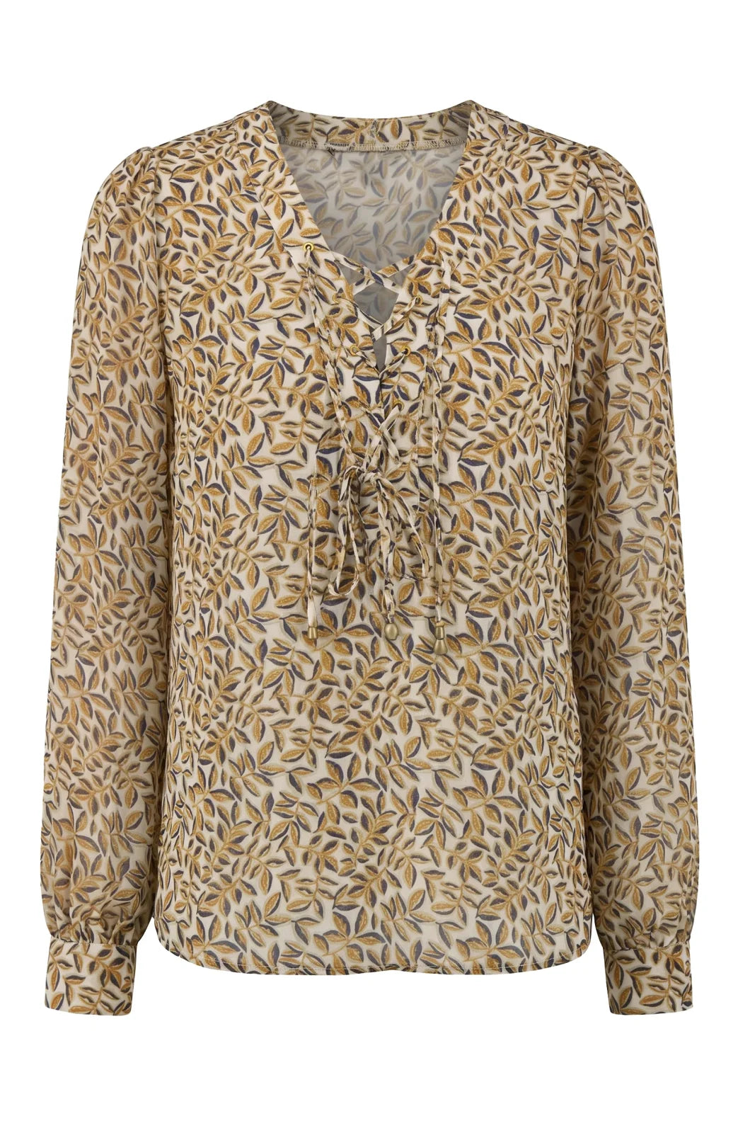 LP -Long Sleeve Lace Up Blouse -Gold Blue Multi
