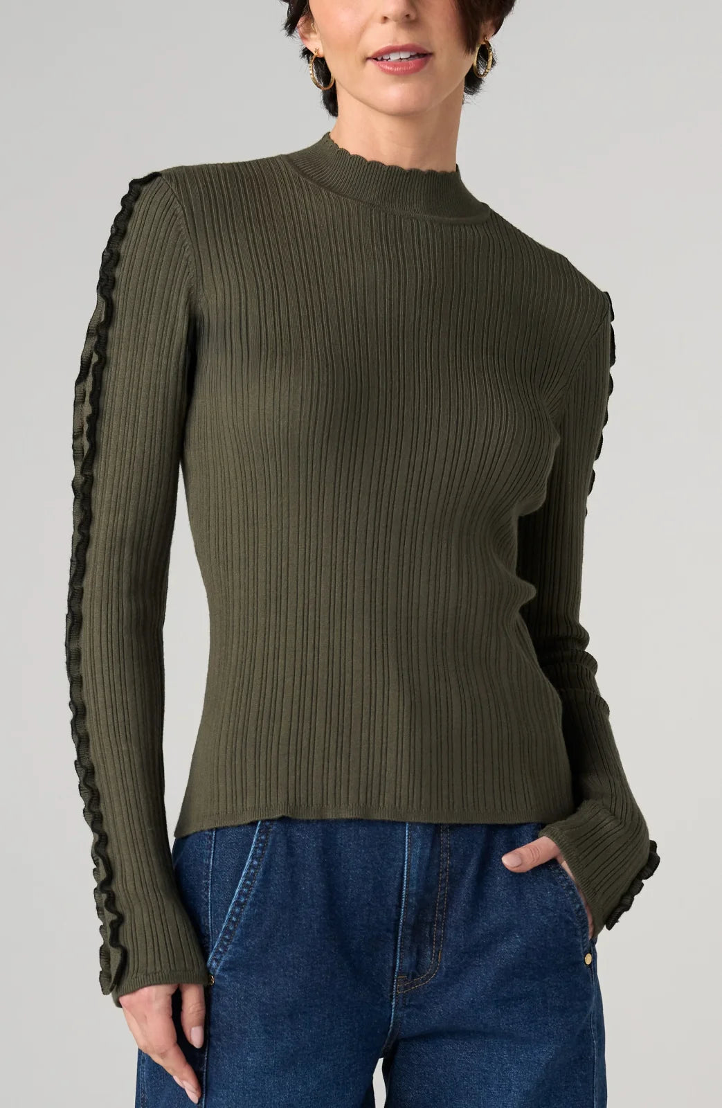 LP -Long Sleeve Mock Neck Sweater -Olive/Blk