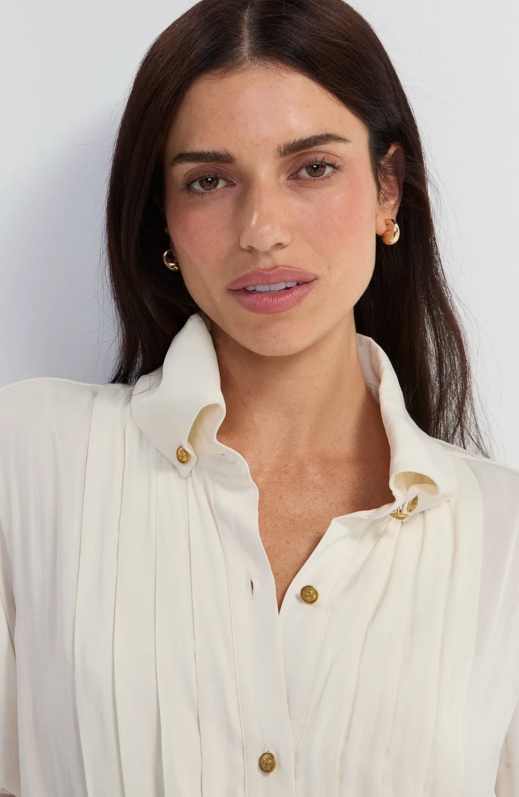 LP -Long Sleeve Tuxedo Woven Top -Cream