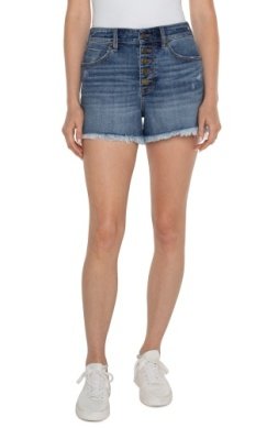 LIVERPOOL-CHRISTINE HR A-LINE SHORT (CLAYMONT) women's trendy denim shorts from Raggdoll Boutique for summer outfits Texas.