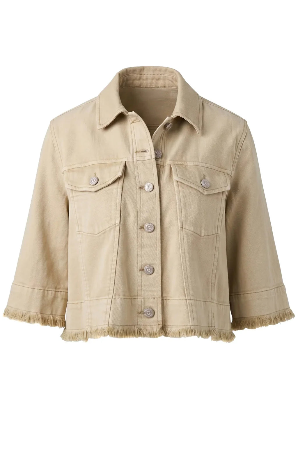 LP -3/4 Sleeve Frayed Flounce Jacket -Khaki