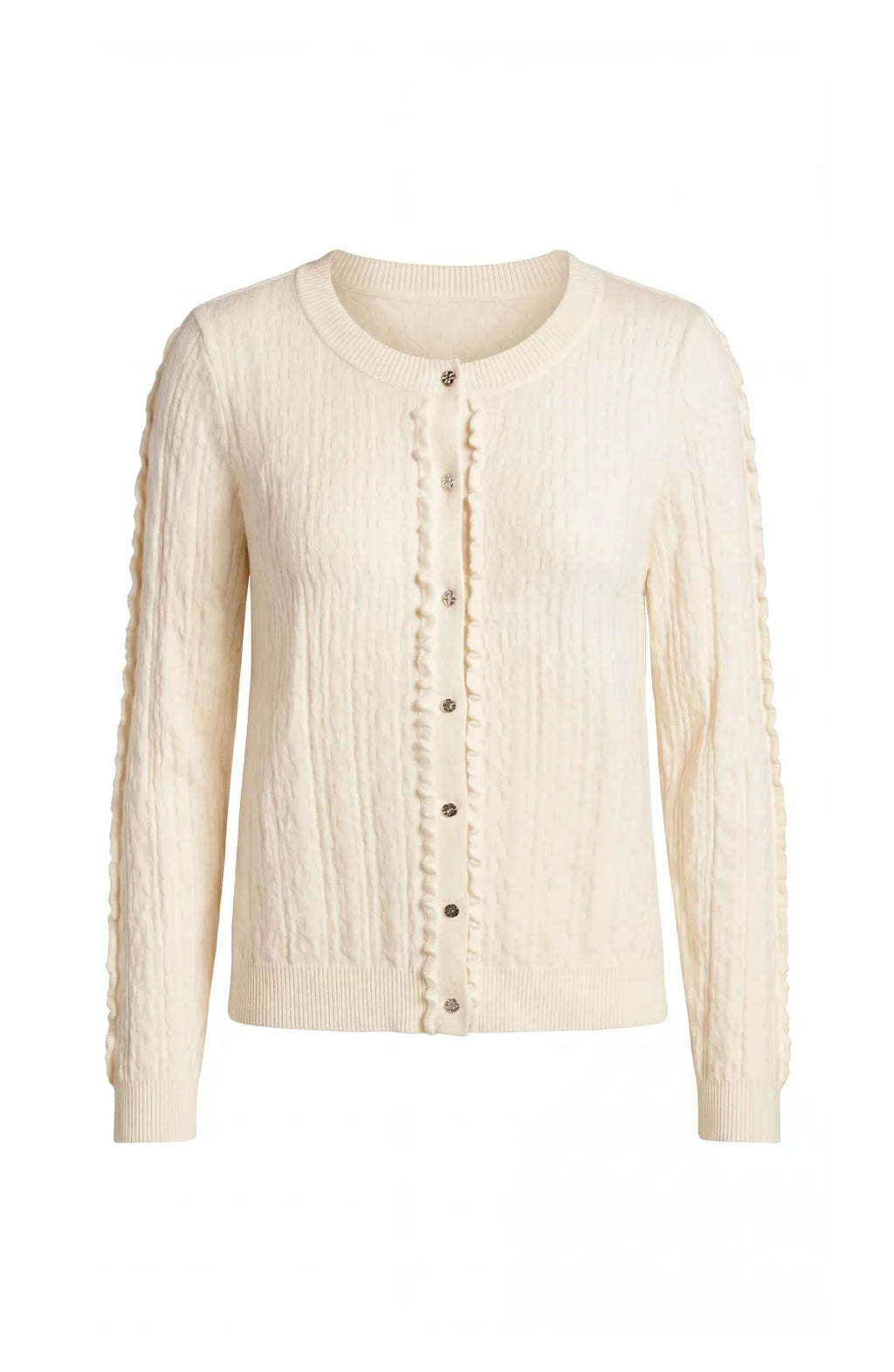 LP -Button Front Cardigan Sweater W/ Ruffles -Cream