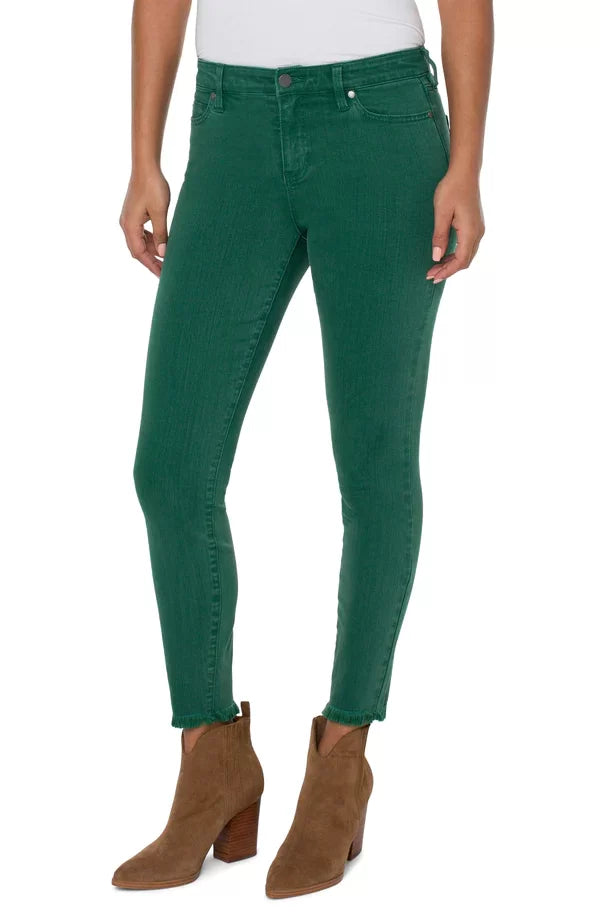 LP Emerald Green Abby Ankle Jeans showcased with trendy boutique shoes for coastal fashion.