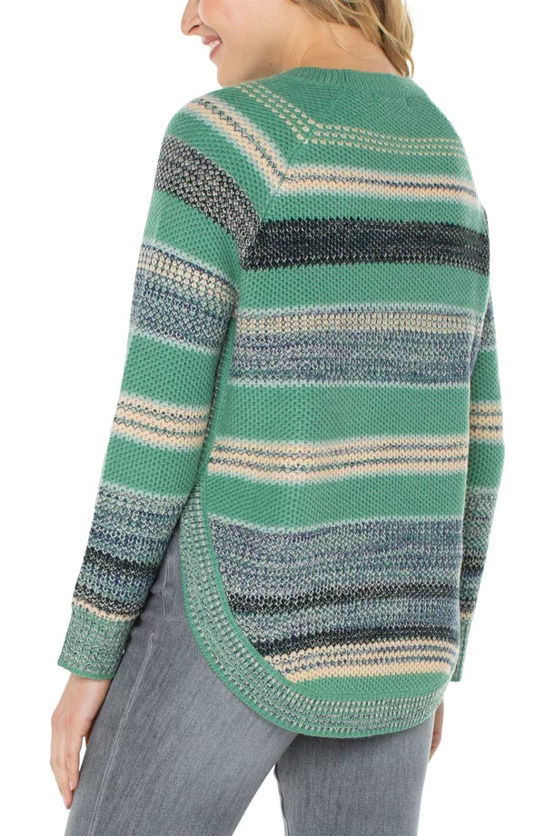 LP Emerald Multi Sweater with Button detail showcasing trendy coastal style from Raggdoll Boutique.