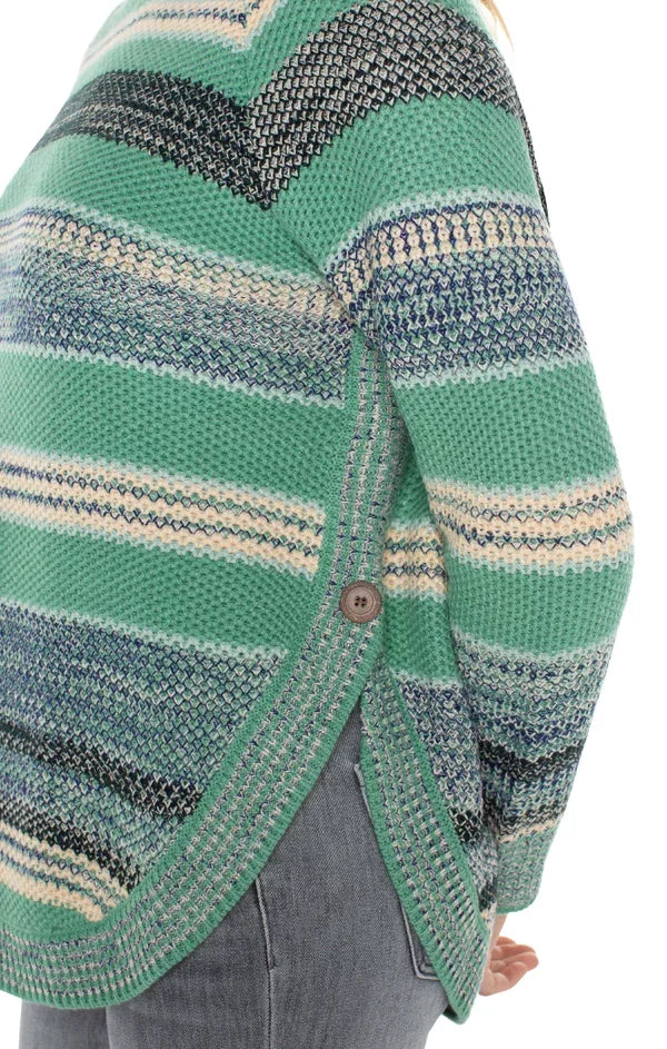 LP Emerald Multi Sweater with Button detail showcasing trendy coastal style from Raggdoll Boutique.