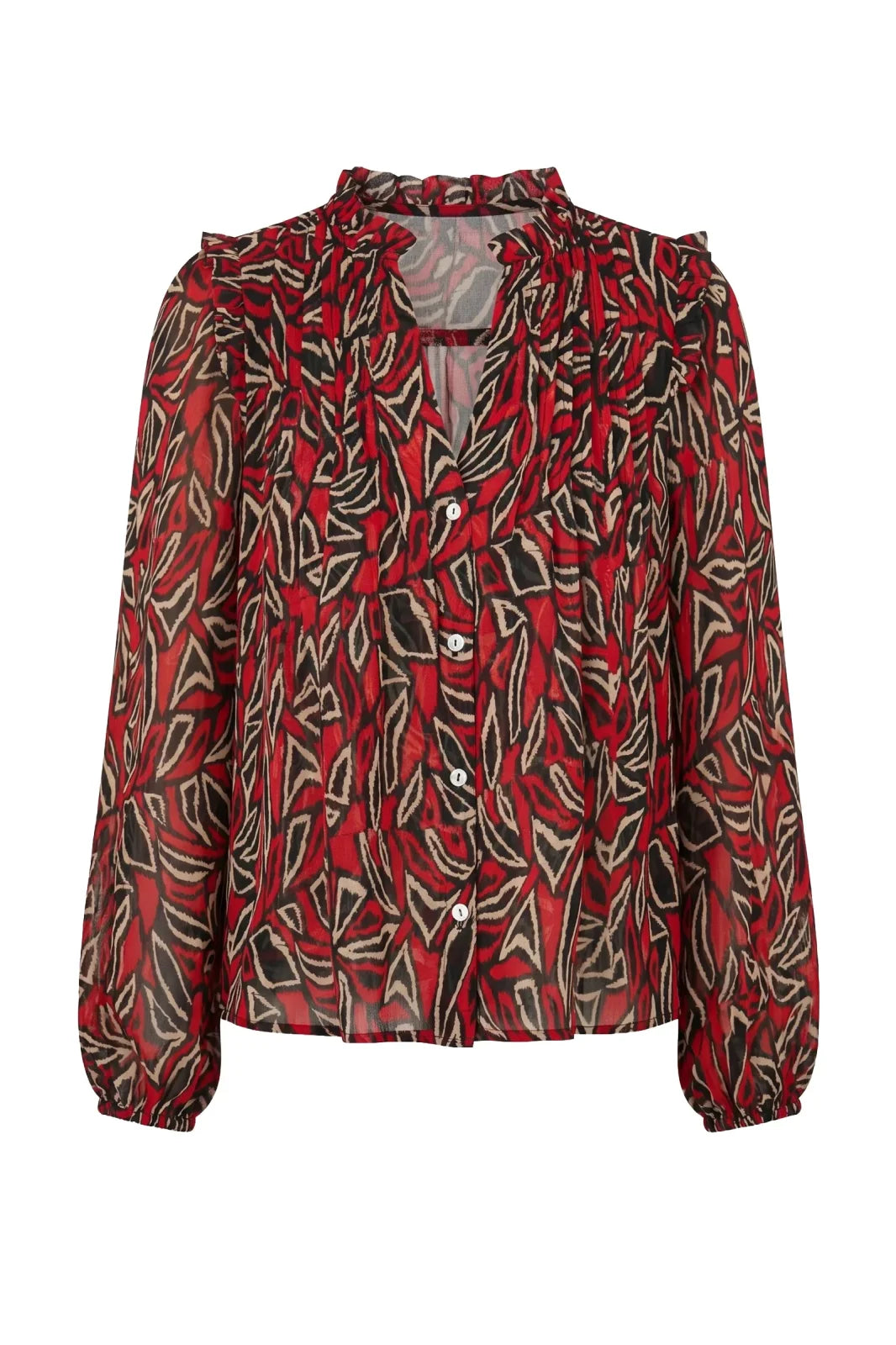 LP Long Sleeve Woven Blouse W/ Pintucks -Red/Blk