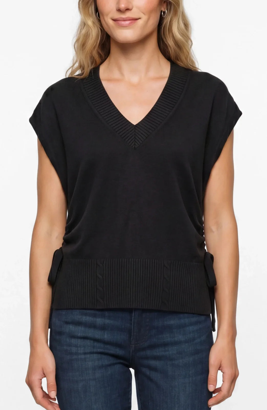 LP V-neck Dolman Sweater W/ Ties -Blk