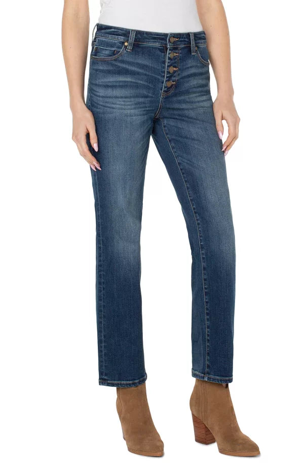 LP Kennedy Straight Button-Up Jeans modeled with trendy coastal style at Raggdoll Boutique in Port Aransas.