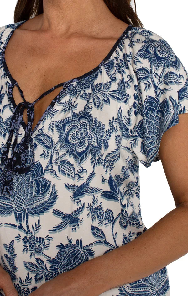 Liverpool Galaxy Floral Print Top in navy floral design from Raggdoll Boutique, perfect for coastal fashion.