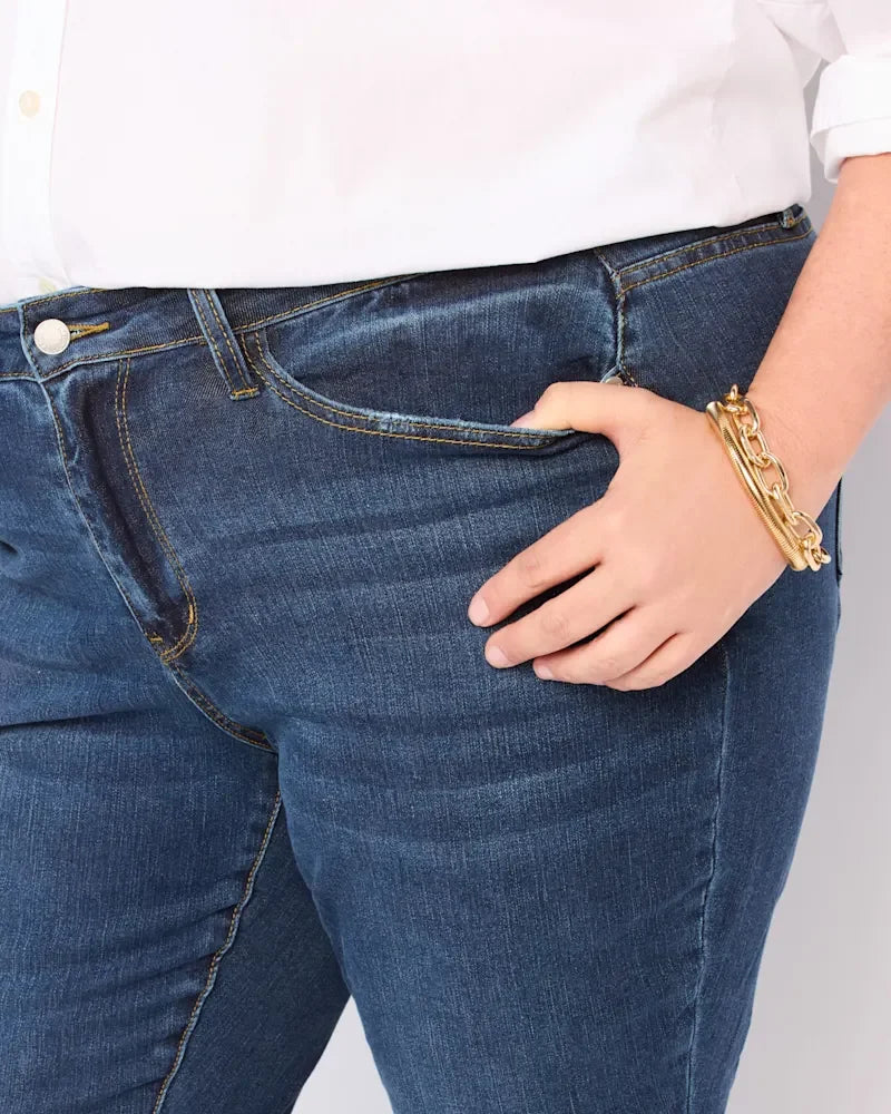 Judy Blue Plus Boyfriend Jeans in denim, featuring a high rise fit, perfect for curvy women's fashion from Port Aransas boutique.