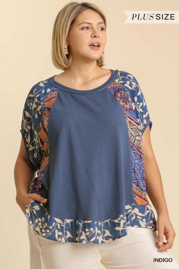 PLUS INDIGO PRINT TOP from Raggdoll Boutique, a trendy coastal style for summer outfits in Port Aransas.