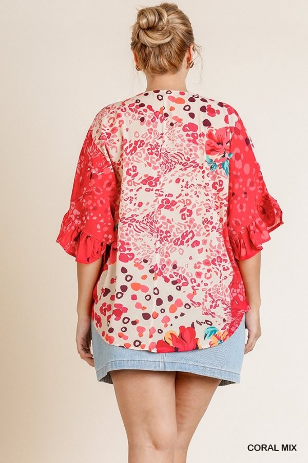 PLUS CORAL MIX UMGEE TOP featuring a vibrant floral design, perfect for summer outfits Texas from Raggdoll Boutique.