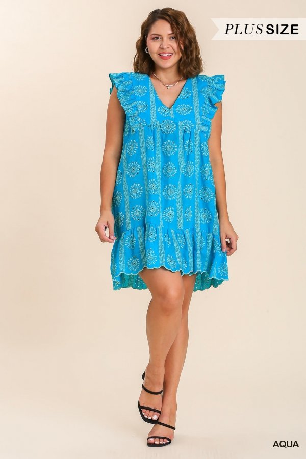 PLUS TURQUOISE EYELET DRESS