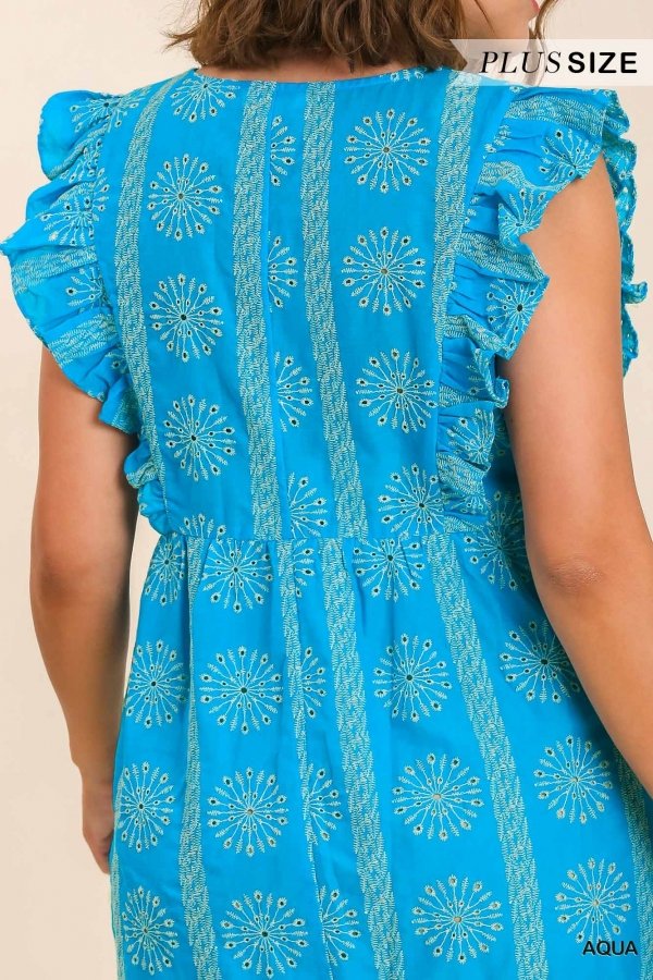 PLUS TURQUOISE EYELET DRESS - Raggdoll Boutique