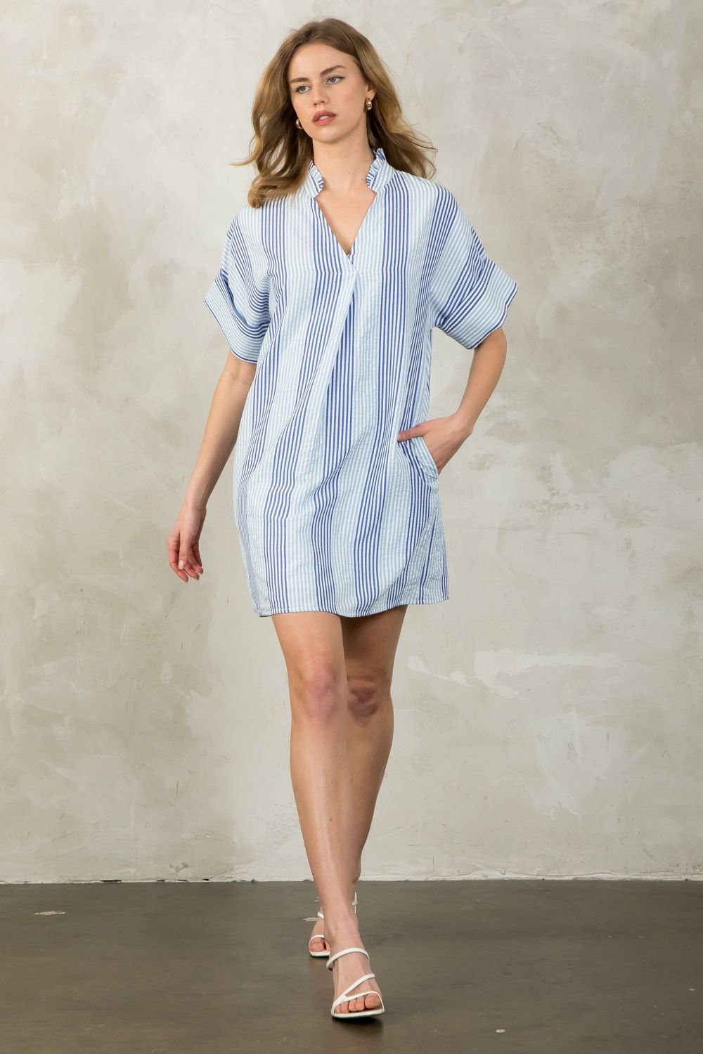 THML Blue Striped Seersucker Dress