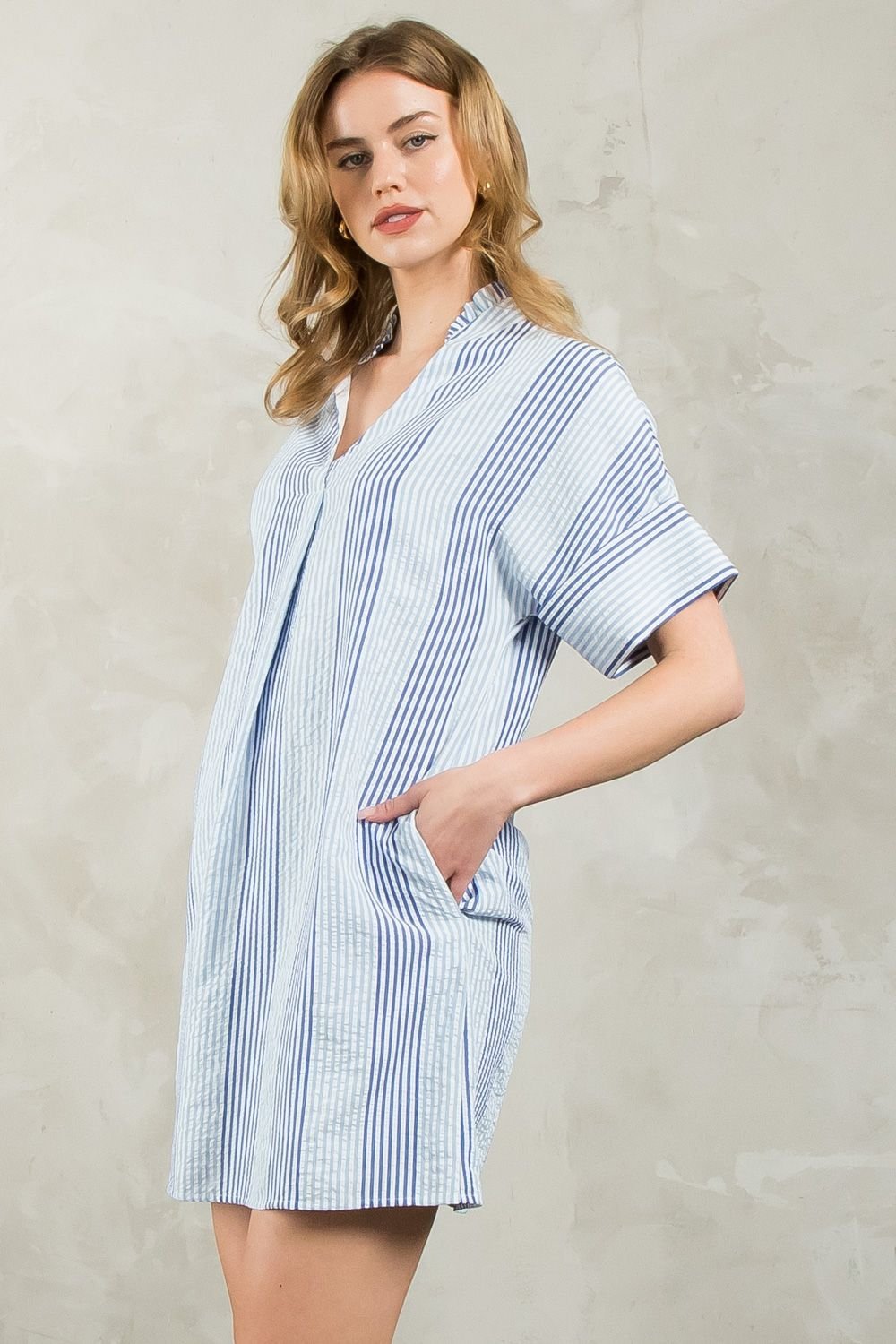 THML Blue Striped Seersucker Dress | Raggdoll Boutique